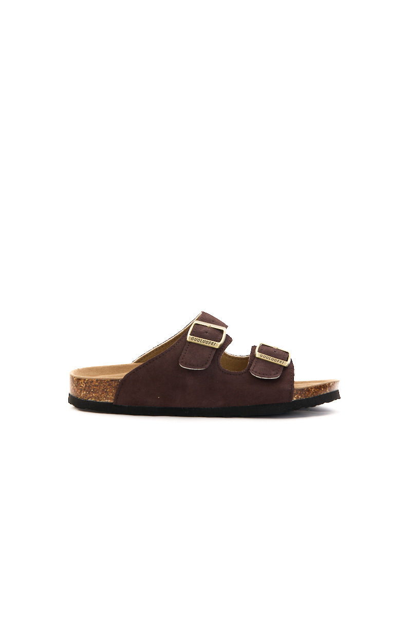 Maibulun | Double Strap Suede Footbed Sandal - Brown