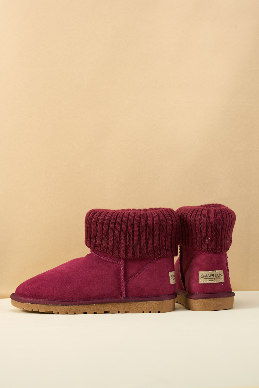 SMAIBULUN Ugg | Ankle Knit Stocking Mini Boots - Burgundy