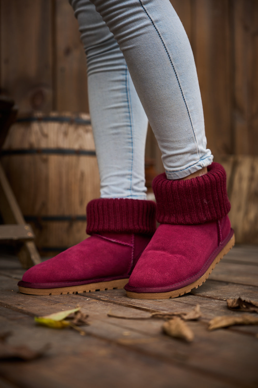 SMAIBULUN Ugg | Ankle Knit Stocking Mini Boots - Burgundy