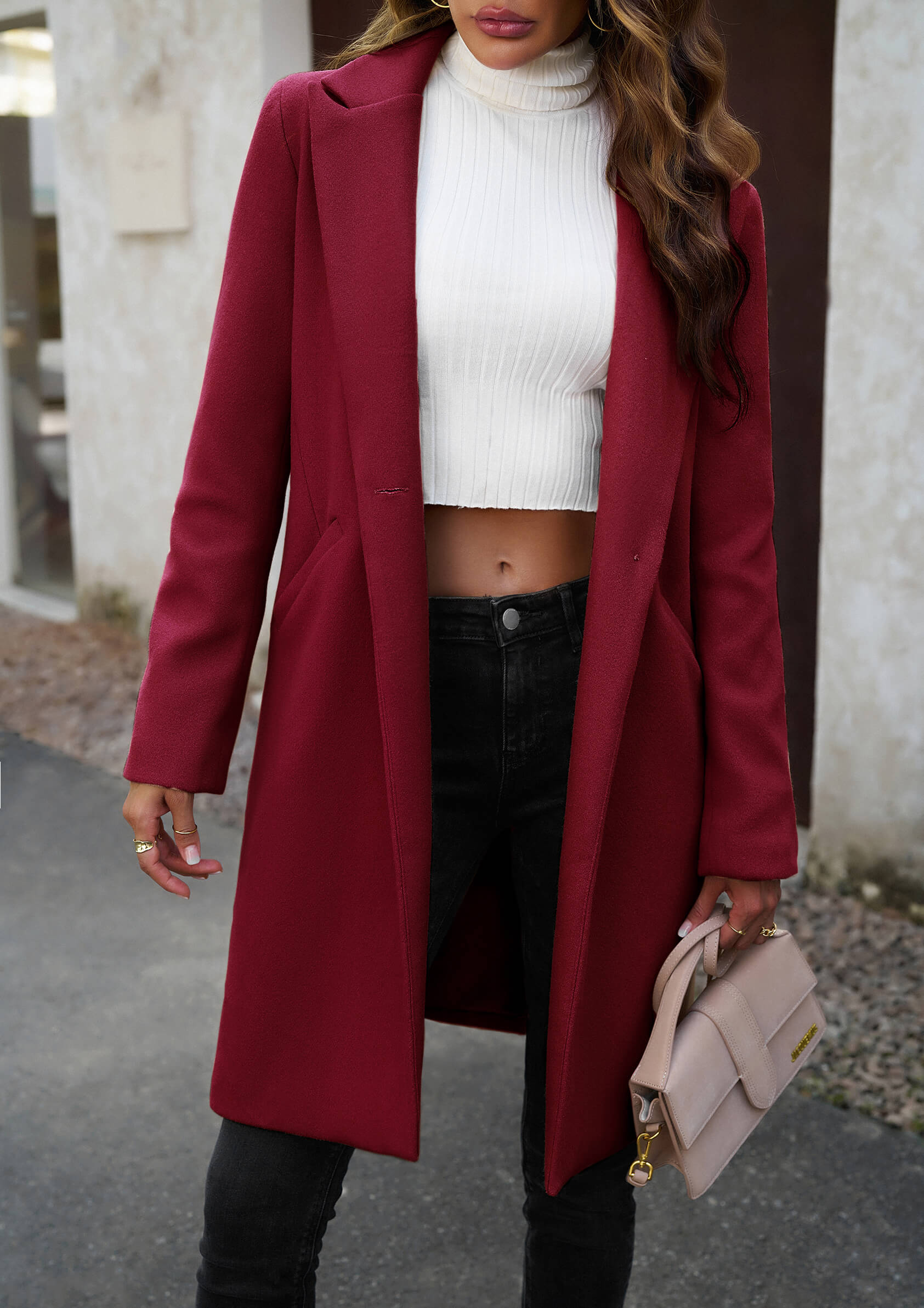 Uptown Girl Pocketed Boyfriend Jacket - Burgundy