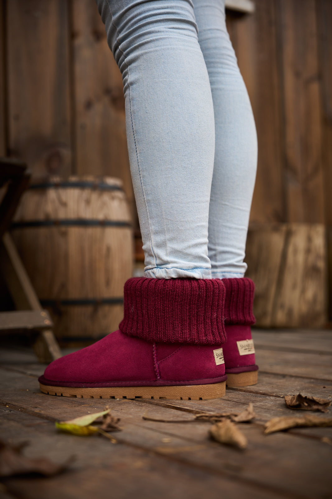 SMAIBULUN Ugg | Ankle Knit Stocking Mini Boots - Burgundy