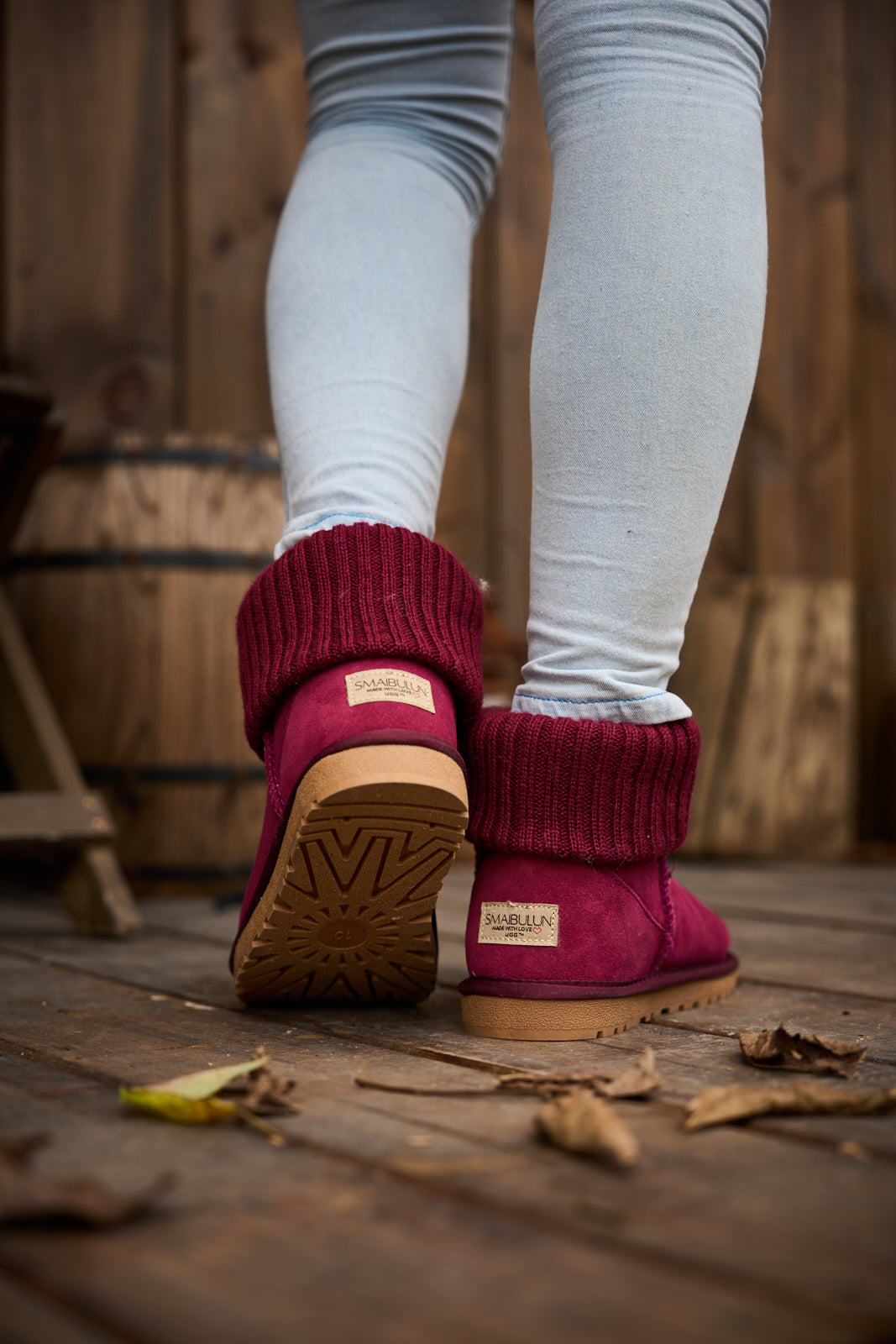 SMAIBULUN Ugg | Ankle Knit Stocking Mini Boots - Burgundy