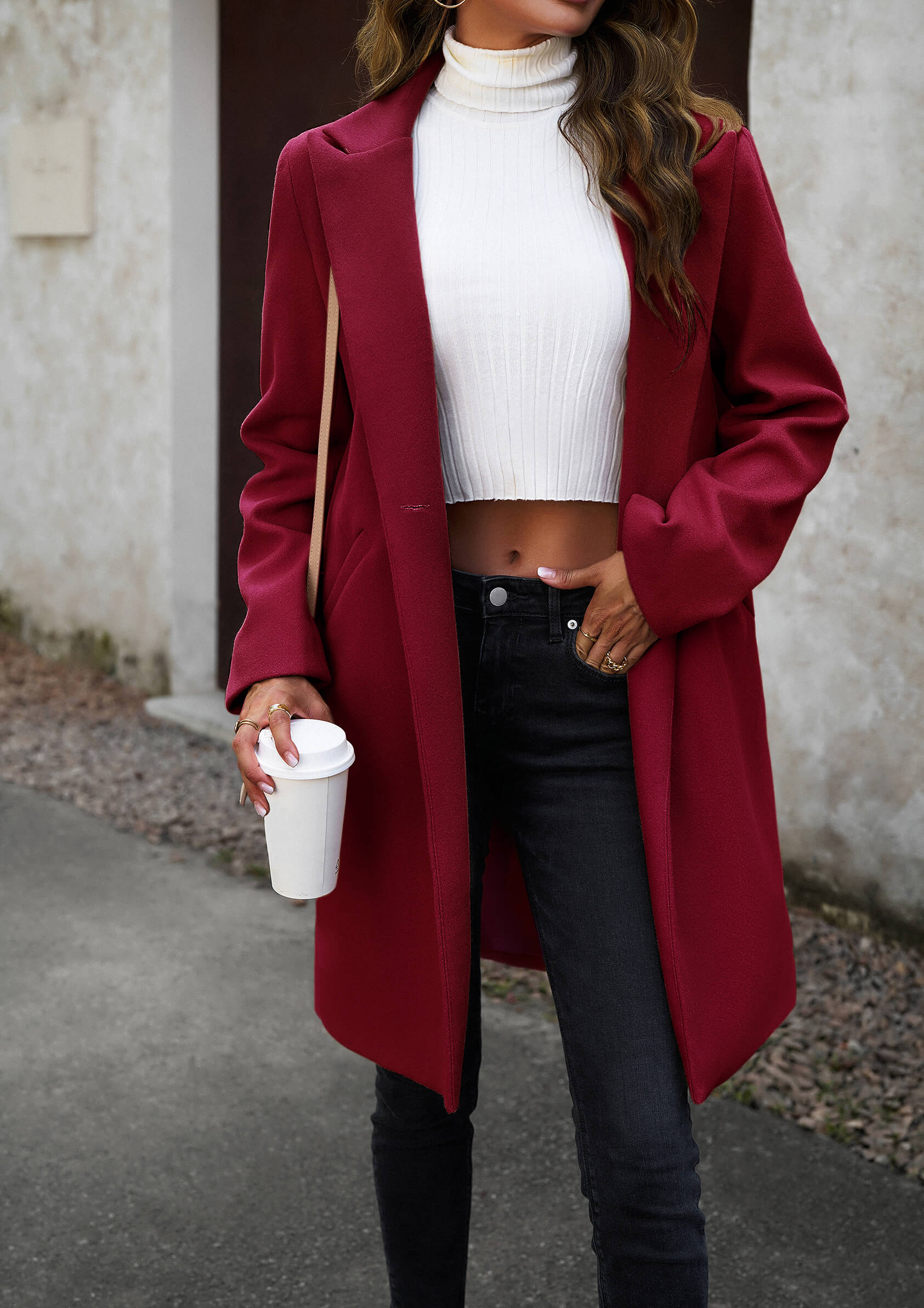 Uptown Girl Pocketed Boyfriend Jacket - Burgundy