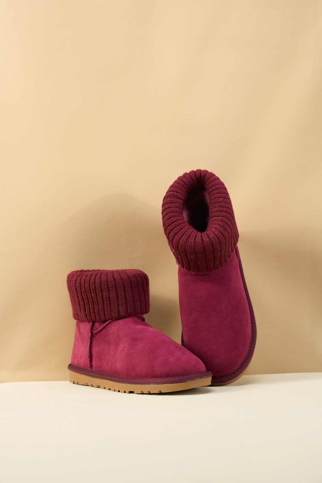 SMAIBULUN Ugg | Ankle Knit Stocking Mini Boots - Burgundy