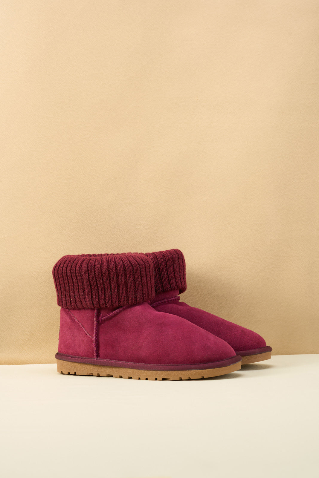 SMAIBULUN Ugg | Ankle Knit Stocking Mini Boots - Burgundy