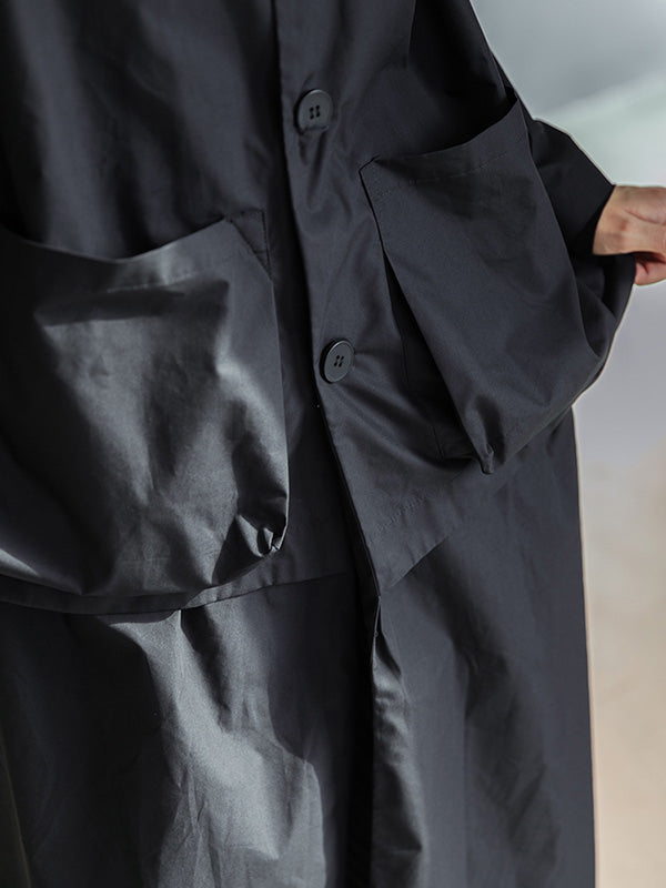 Loose Split-Joint Black False Two Trench Coat