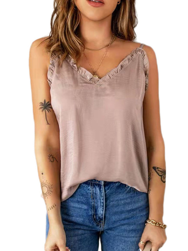 Casual Solid Color Falbala Camisole Vest Top