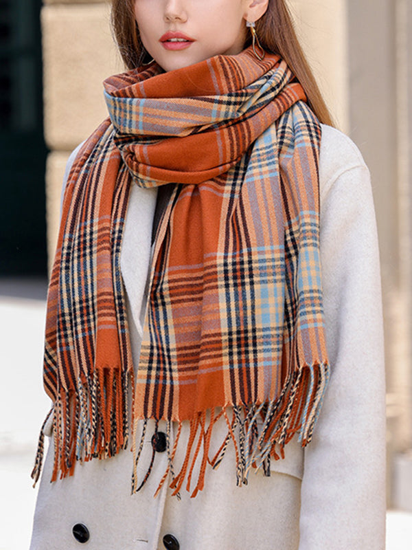 Keep Warm Plaid Tasseled Shawl&Scarf