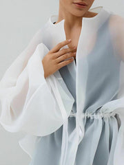 Long Sleeves Loose Drawstring See-Through Transparent Blouses&shirts Tops