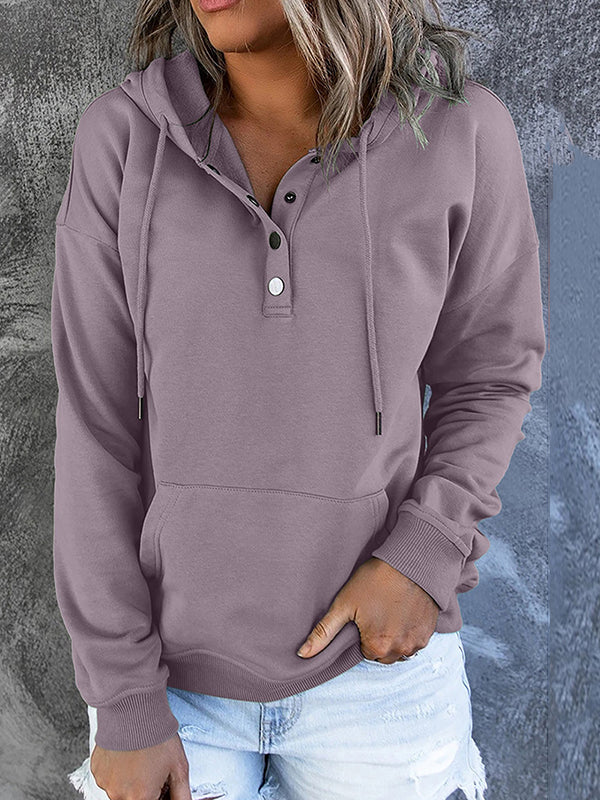 Long Sleeves Loose Drawstring Pockets Split-Joint Hooded Hoodies Tops