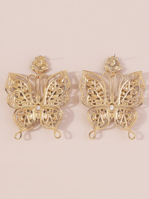 Butterfly Shape Rhine Stones Drop Earrings