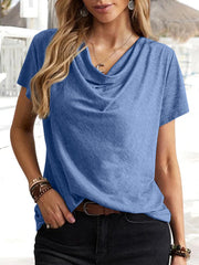 Loose Short Sleeves Solid Color U-Neck T-Shirts Tops