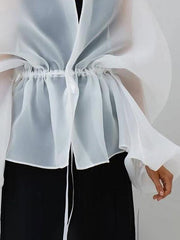 Long Sleeves Loose Drawstring See-Through Transparent Blouses&shirts Tops