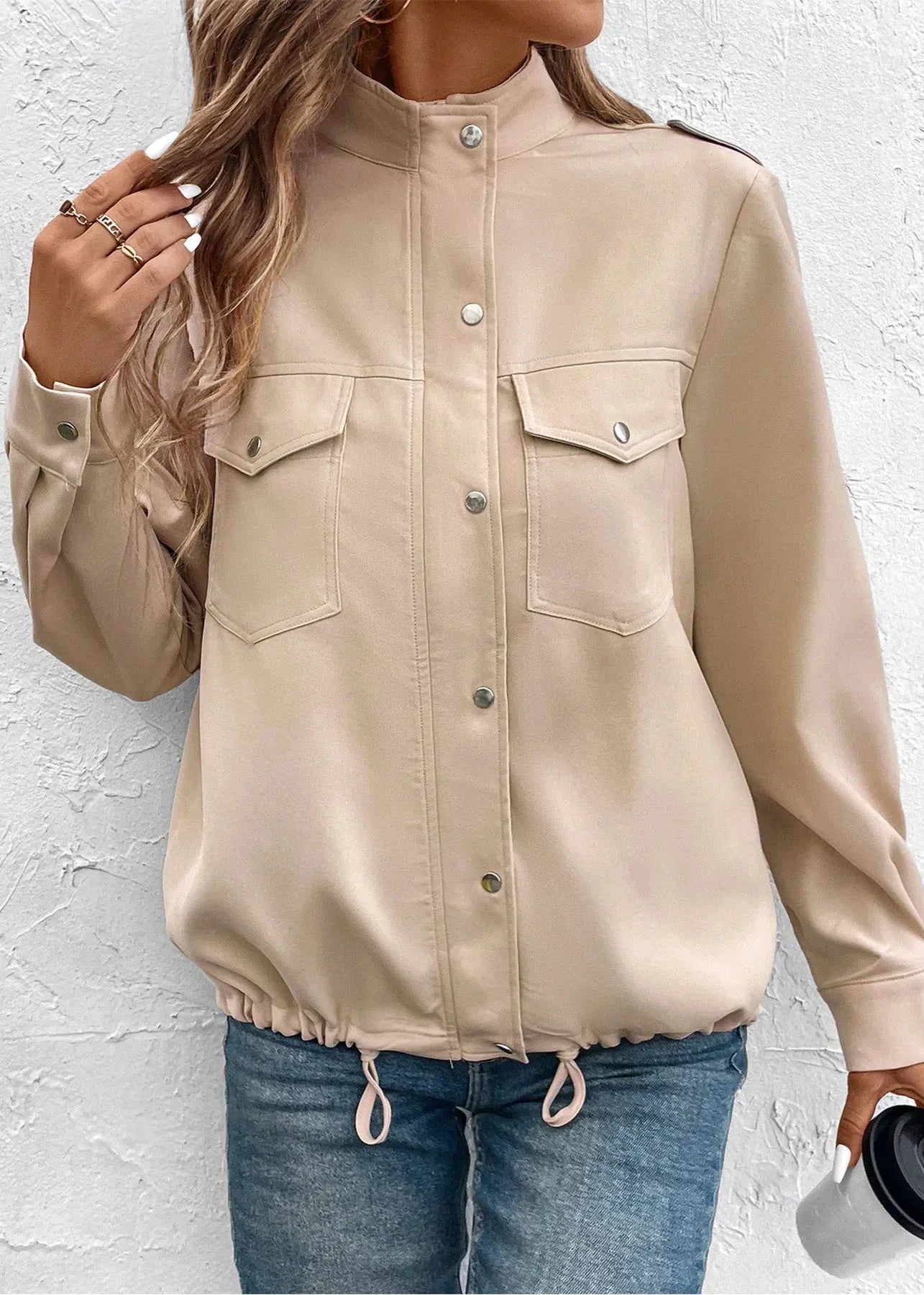 Classic Beige Military-Inspired Jacket for Women