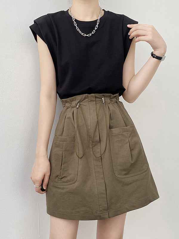 Loose Sleeveless Split-Joint Round-Neck T-Shirts Tops