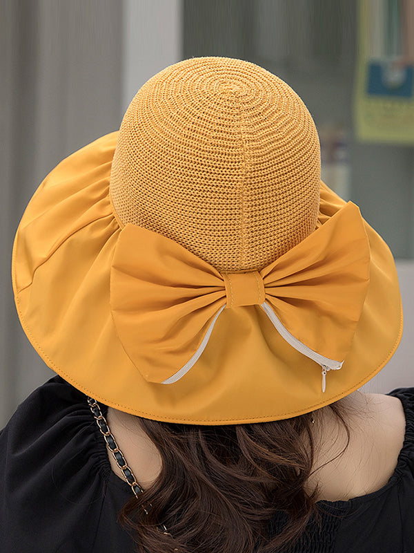 Bow-Embellished Split-Joint Sun protection Fisherman Hat Sun Hat