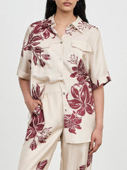 Modern Satin Floral Print Short Sleeve Loose Shirt