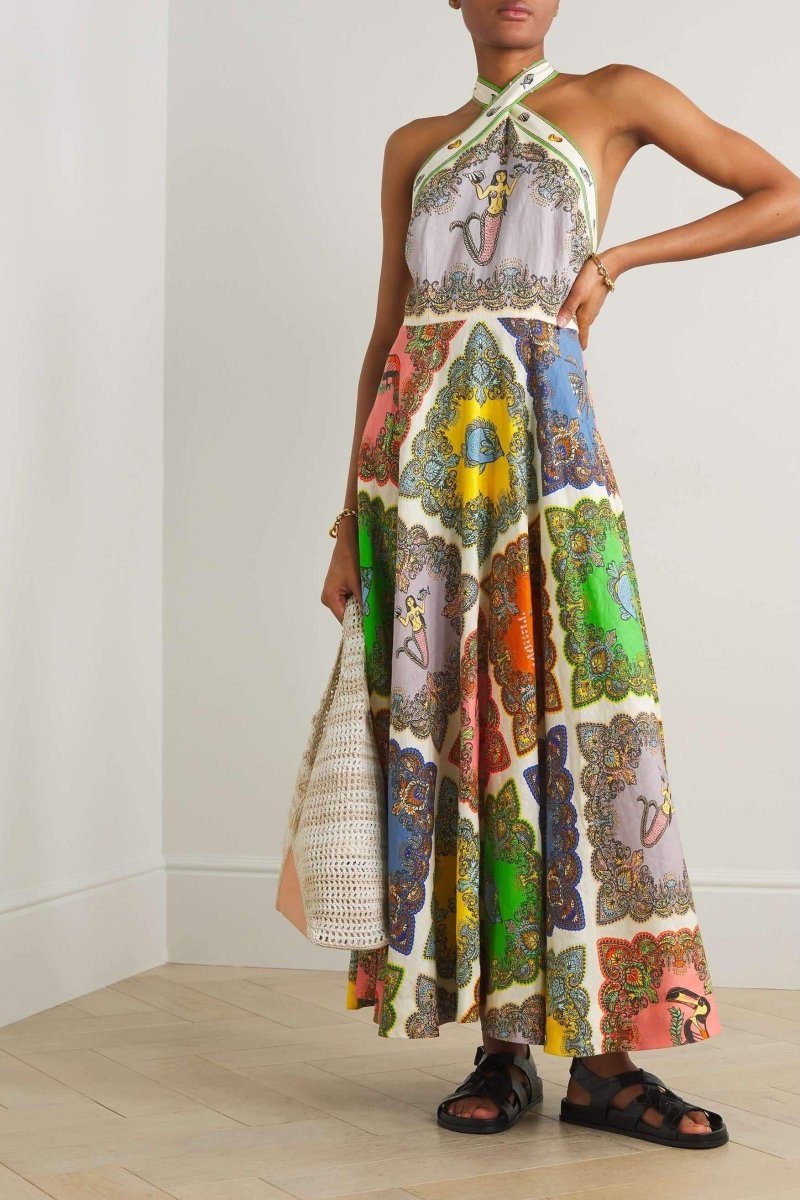 Janice Printed Halterneck Maxi Dress