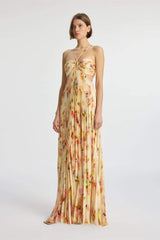 Leila Halterneck Cut-out Pleated Maxi Dress