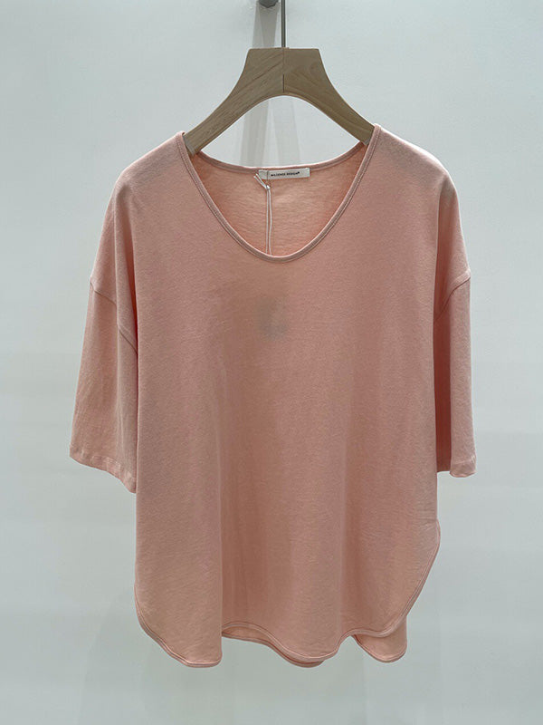 Casual Loose Split-Side Solid Color V-Neck T-Shirts Tops