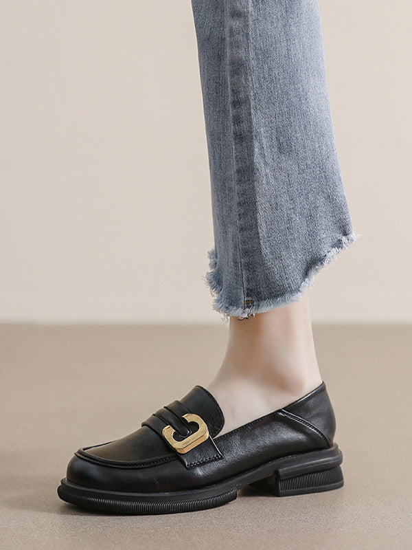 Round-Toe Split-Joint Loafers Platform Shoes