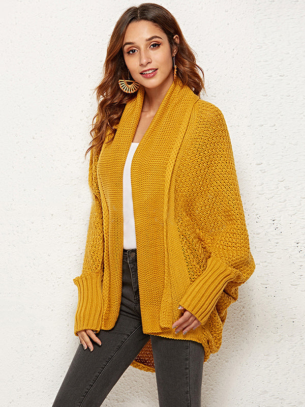 Casual Batwing Sleeves Loose Solid Color Cardigan Tops