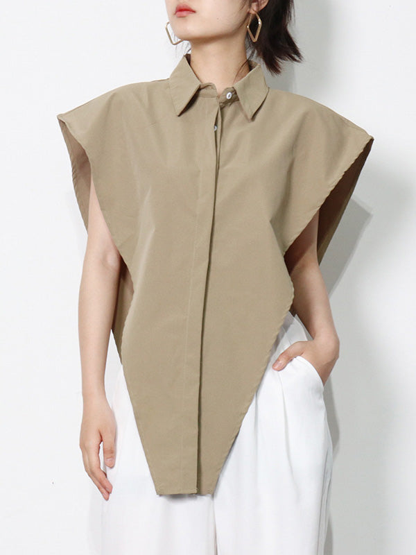 Original Solid Color Irregularity Geometry Blouse Tops