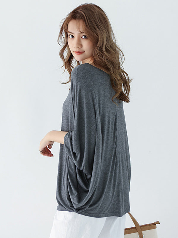 Vintage Loose Round-Neck Batwing Sleeves Shirts