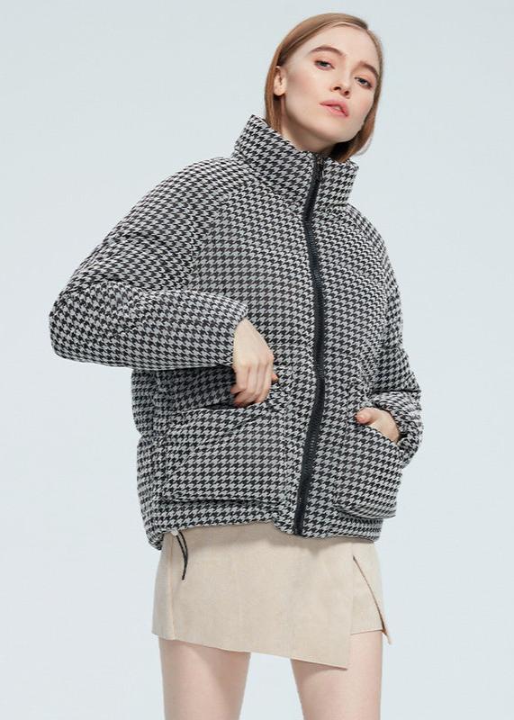 Houndstooth Quilted Zippered Jacket