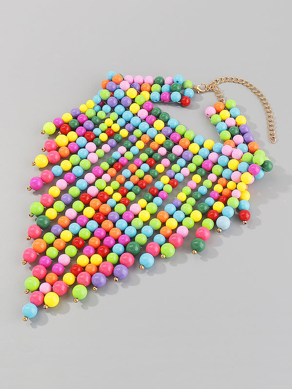 Contrast Color Geometric Tasseled Necklaces Accessories