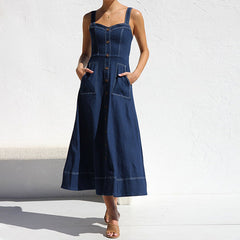 Santorini Indigo - Denim Button-Down Midi Dress