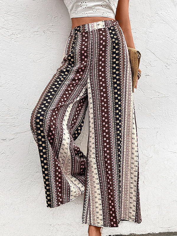 Loose Wide Leg Printed Striped Casual Pants Bottoms