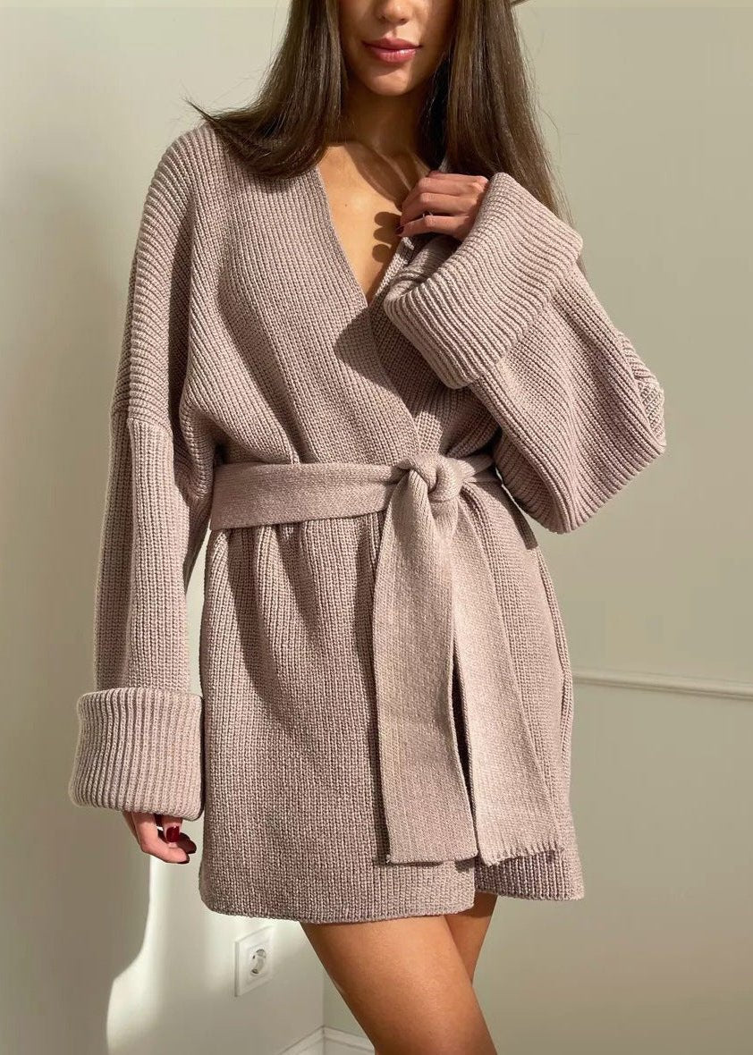 Casual Chic Belted Knit Sweater Coat