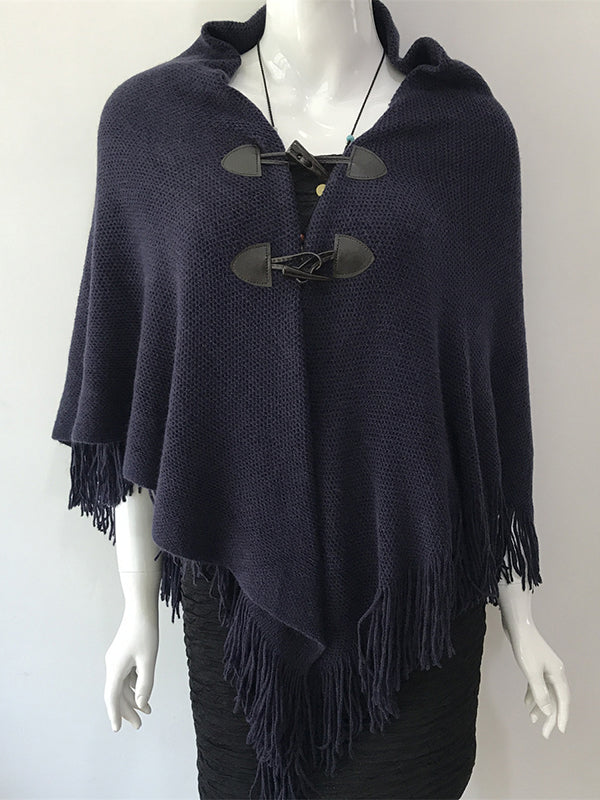 Loose Buttoned Keep Warm Tasseled Velvet Shawl&Scarf