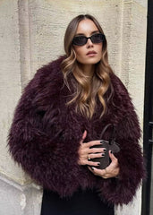 Chic Faux Fur Winter Jacket in Burgundy