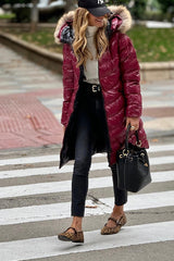 Burgundy Natural Fur Padded Coat