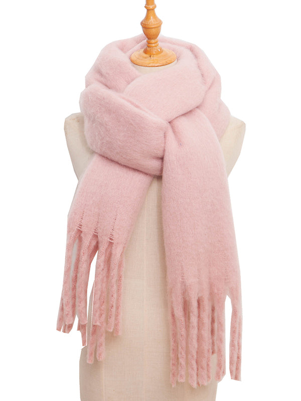 Keep Warm Solid Color Tasseled Velvet Shawl&Scarf