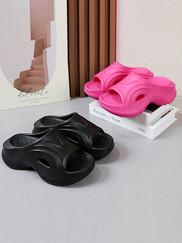 Hollow Solid Color Platform Shoes Slippers