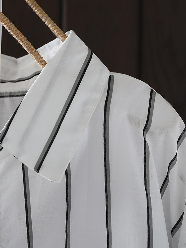 Irregular Clipping Long Sleeves Striped Lapel Shirts Tops