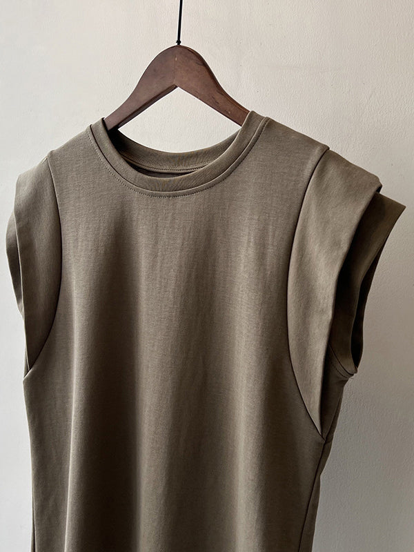 Loose Sleeveless Split-Joint Round-Neck T-Shirts Tops