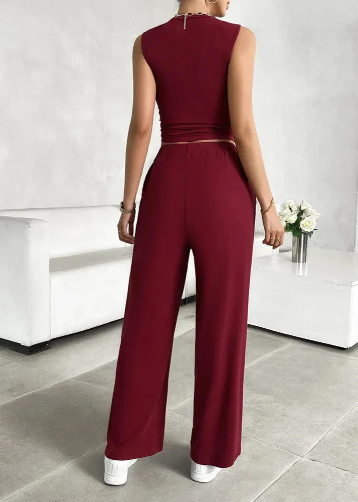 Urban Allure - Sleeveless Top and Wide-Leg Pants Set