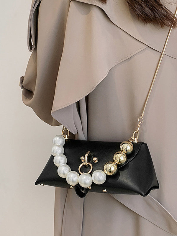 Beads Contrast Color Split-Joint Crossbody Handbags