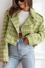 Women Fall/Winter Turndown Collar Plaid Print Jacket