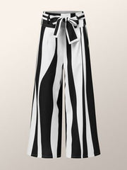 High Waisted Loose Striped Tied Waist Pants Trousers