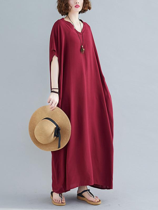 9 Colors Loose Solid Color V-Neck Maxi Dress