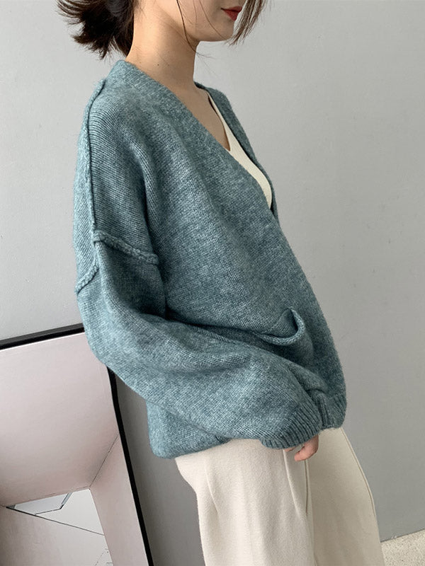 Urban Solid Color Long Sleeves Knitting Cardigans Outerwear