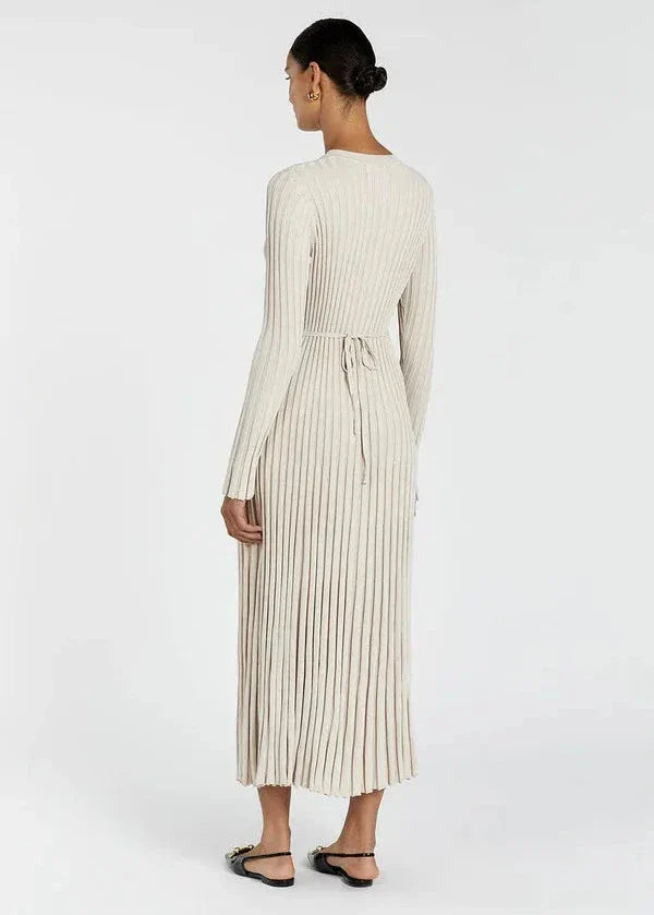 Parisian Pleated Ribbed Midi Dress