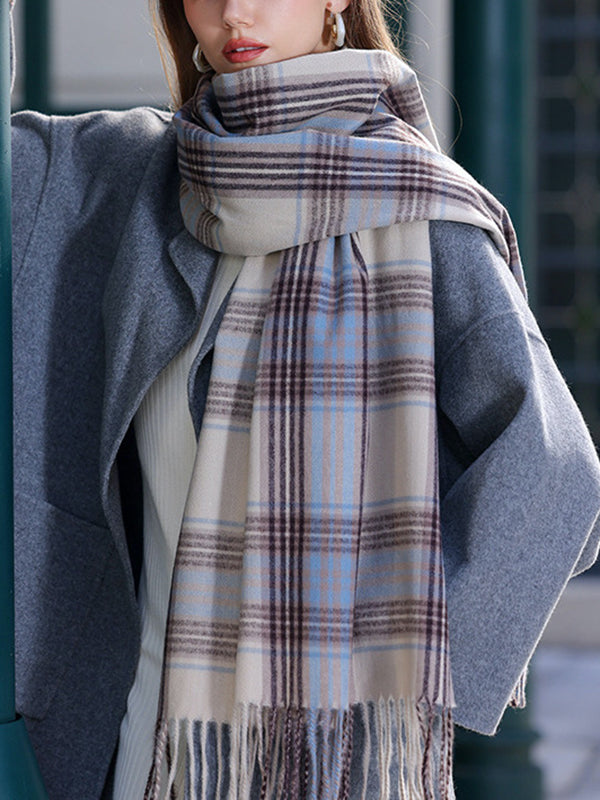 Keep Warm Plaid Tasseled Shawl&Scarf