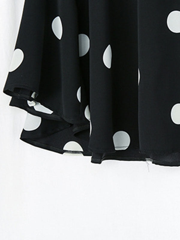 Batwing Sleeves High-Low Polka-Dot Lapel Blouses&Shirts Tops