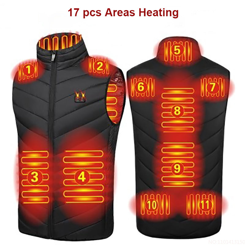 17PCS Heated Jacket Fashion Men Women Coat Intelligent USB Electric Heating Thermal Warm Clothes Winter Heated Vest